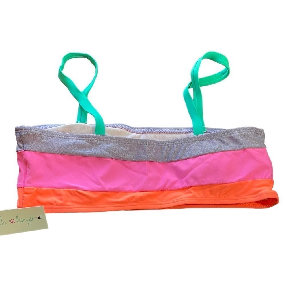 Beach Lingo Sparkle Beach Colorblock Bikini Top Girl’s Size 14 NWT